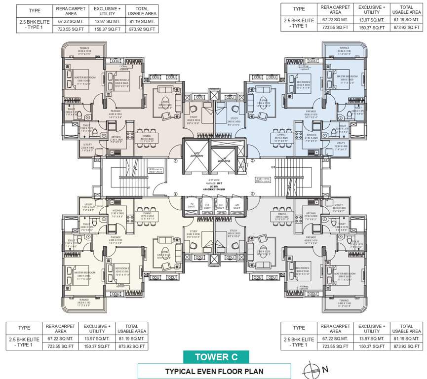 serenity at ashok astoria Tower C Typical Even Floor Cluster Plan