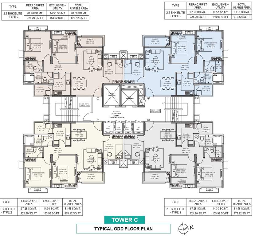 serenity at ashok astoria Tower C Typical Odd Floor Cluster Plan