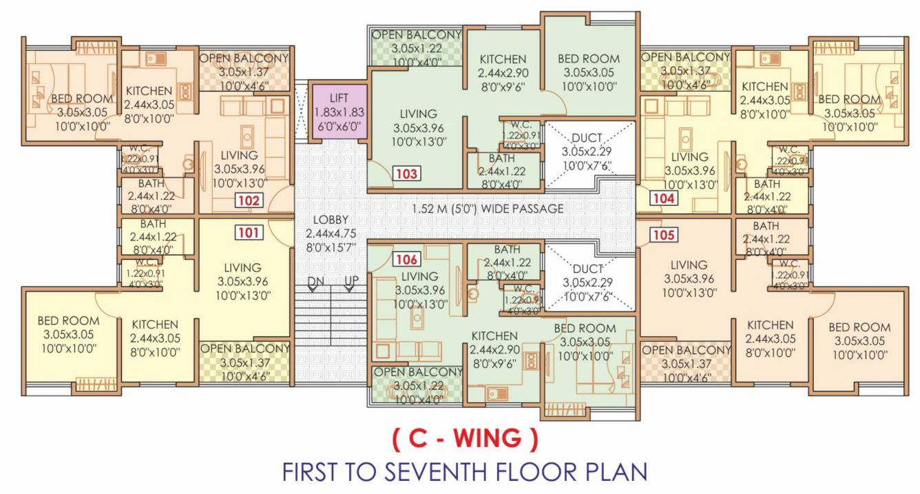  vrundavan park Wing C Cluster Plan from 1st to 7th Floor