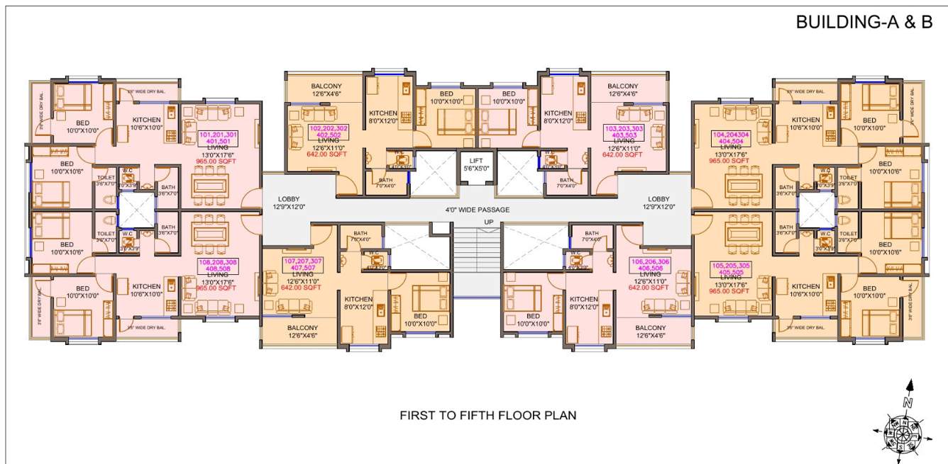  purandhar gold Wing A & B Cluster Plan from 1st to 5th Floor