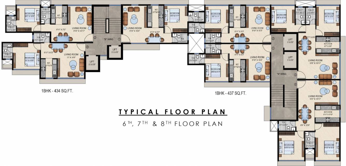  panchsheel A nd B Wing Cluster Plan From 6th To 8th Floor