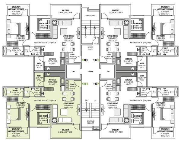  greenwoods-unity Wing B Cluster Plan For Typical Floor