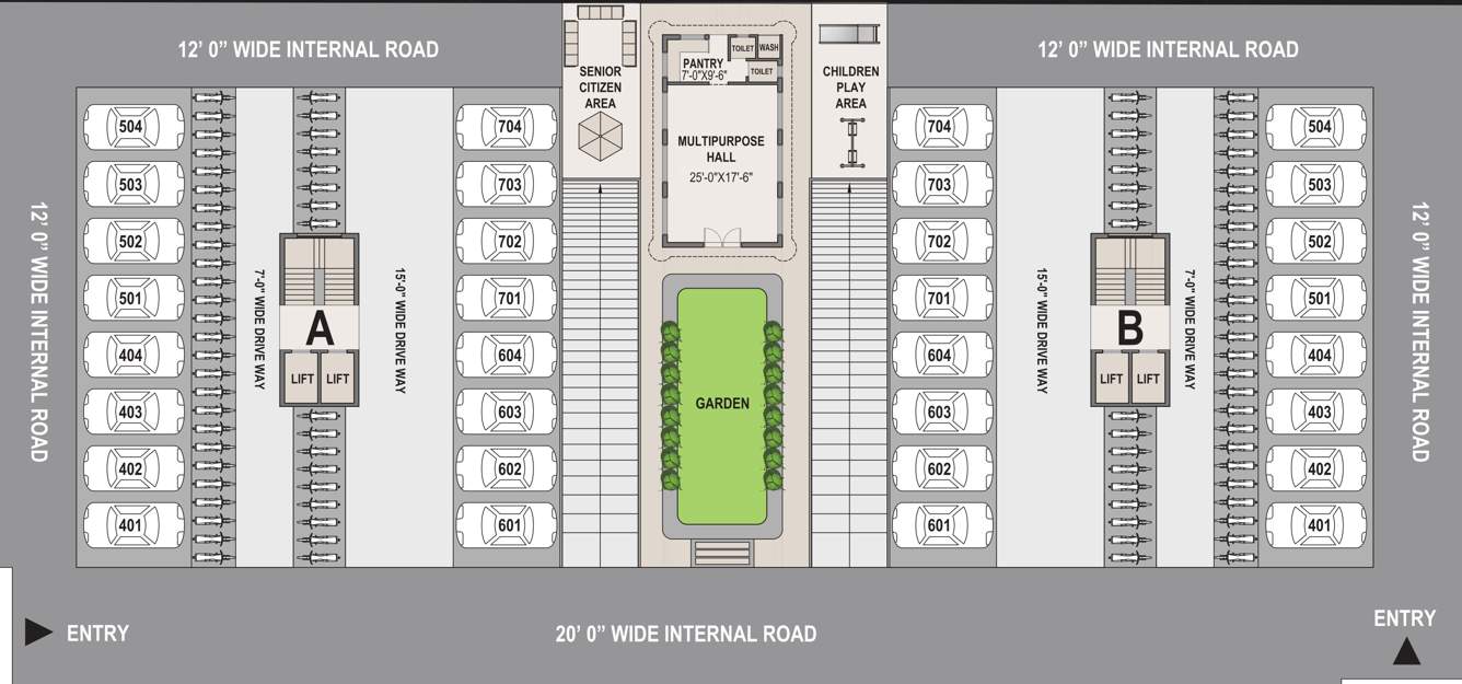 manorath 56 Tower A, B Ground Cluster Plan