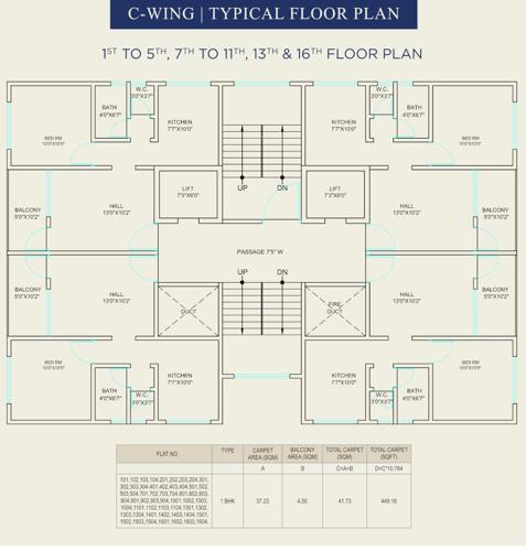  laxmi-empire C Cluster Plan From 1st To 5th, 7th To 11th, 13th & 16th Floor 