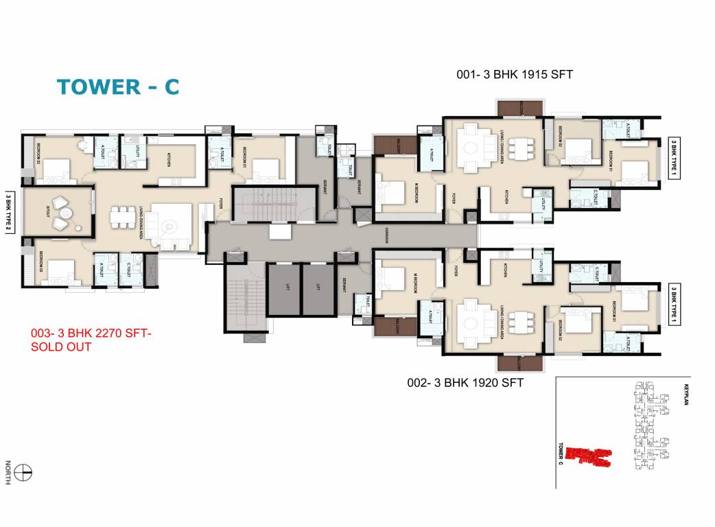  springs Block C Cluster Plan For Typical Floor