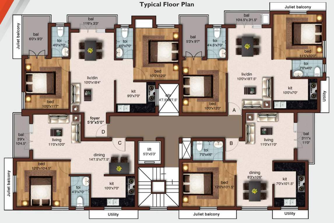  av swarnamukhi AV Swarnamukhi Cluster Plan For Typical Floor
