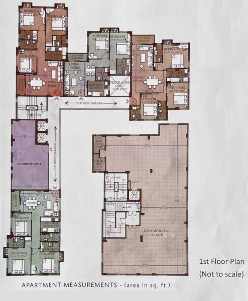  square Block 1 And Block 2 Cluster Plan for 1st Floor