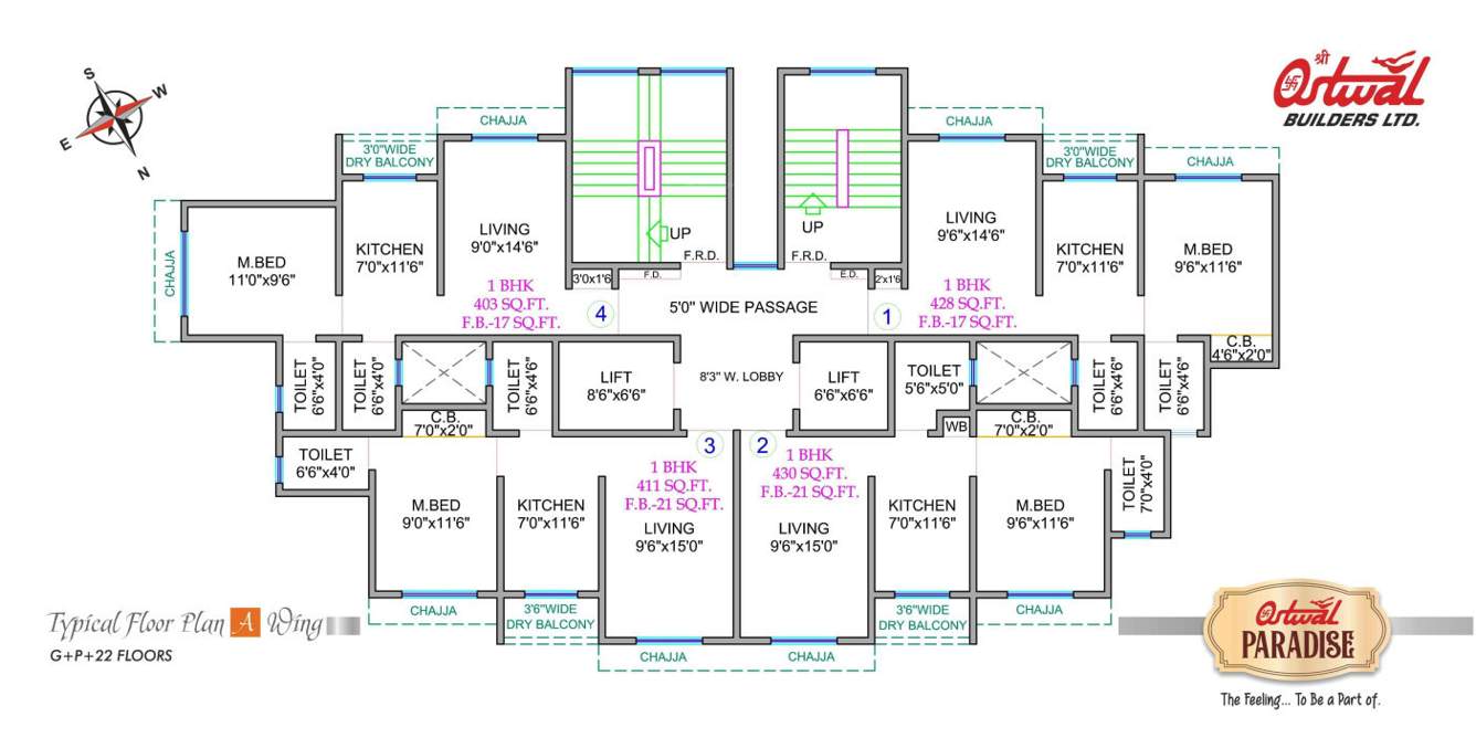  paradise building no 9 wing a b c Ostwal Paradise Building No 9 Wing A Cluster Plan
