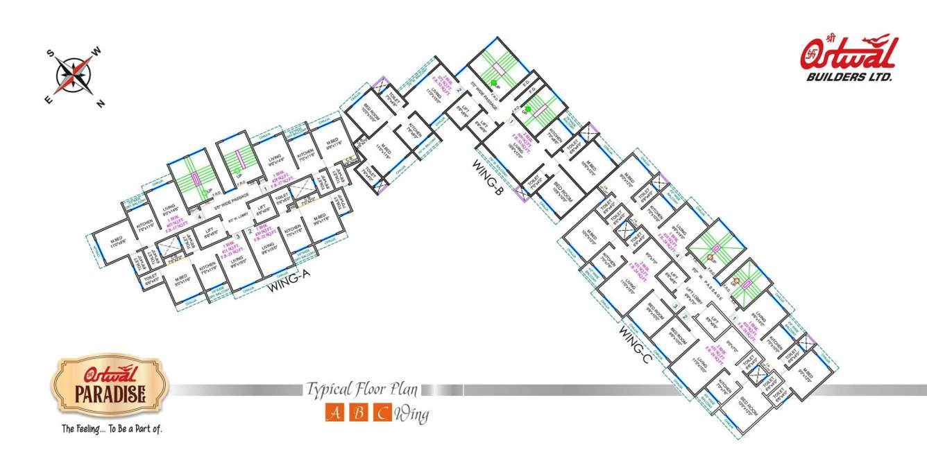  paradise building no 9 wing a b c Ostwal Paradise Building No 9 Wing A to C Cluster Plan