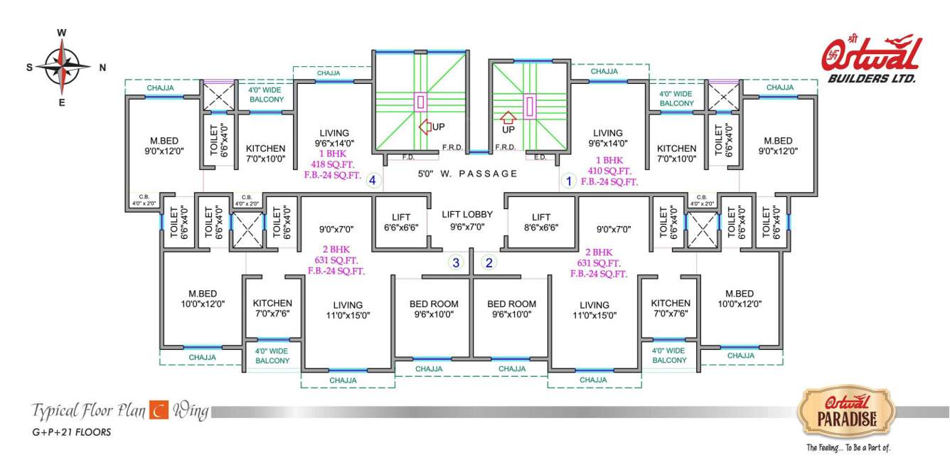  paradise building no 9 wing a b c Ostwal Paradise Building No 9 Wing C Cluster Plan
