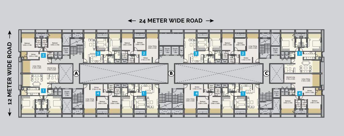  newton homes hadapsar near runwal seagull phase i Block B & C Cluster Plan For Typical Floor
