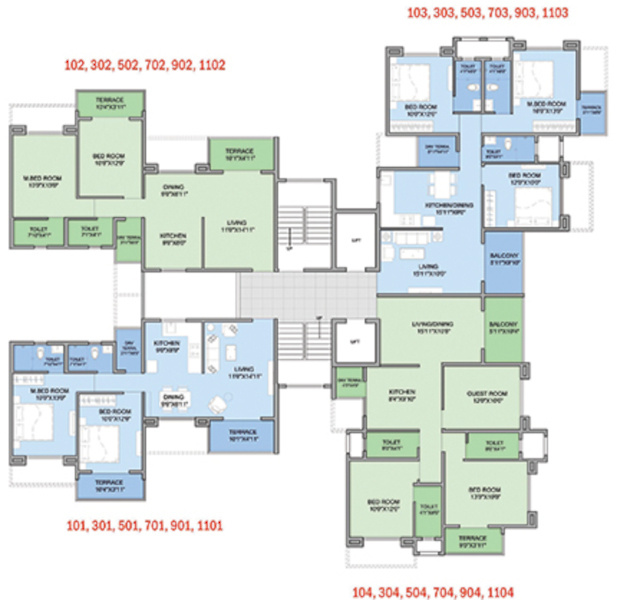  a garden city T Cluster Plan For Typical Floor Plan