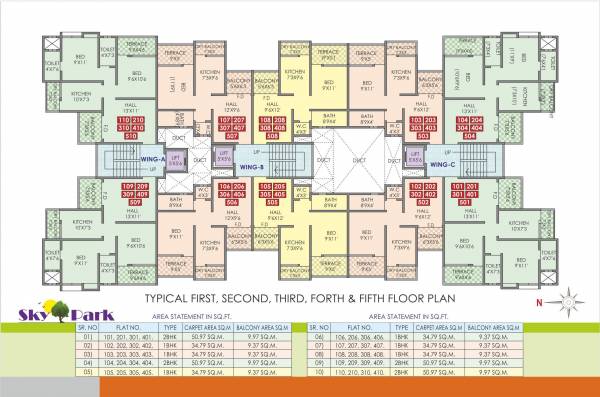  sky-park A, B And C Wing Cluster Plan for Typical Floor