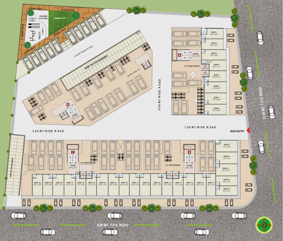  anmol sky Block A&B&C&D Ground Floor Cluster Plan