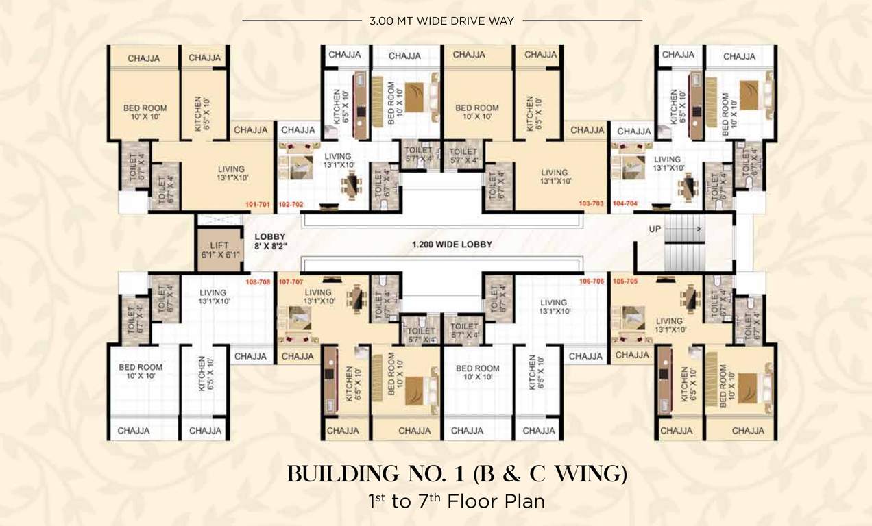  gokuldham Building No 1 B C Wing Cluster Plan from 1st to 7th Floor
