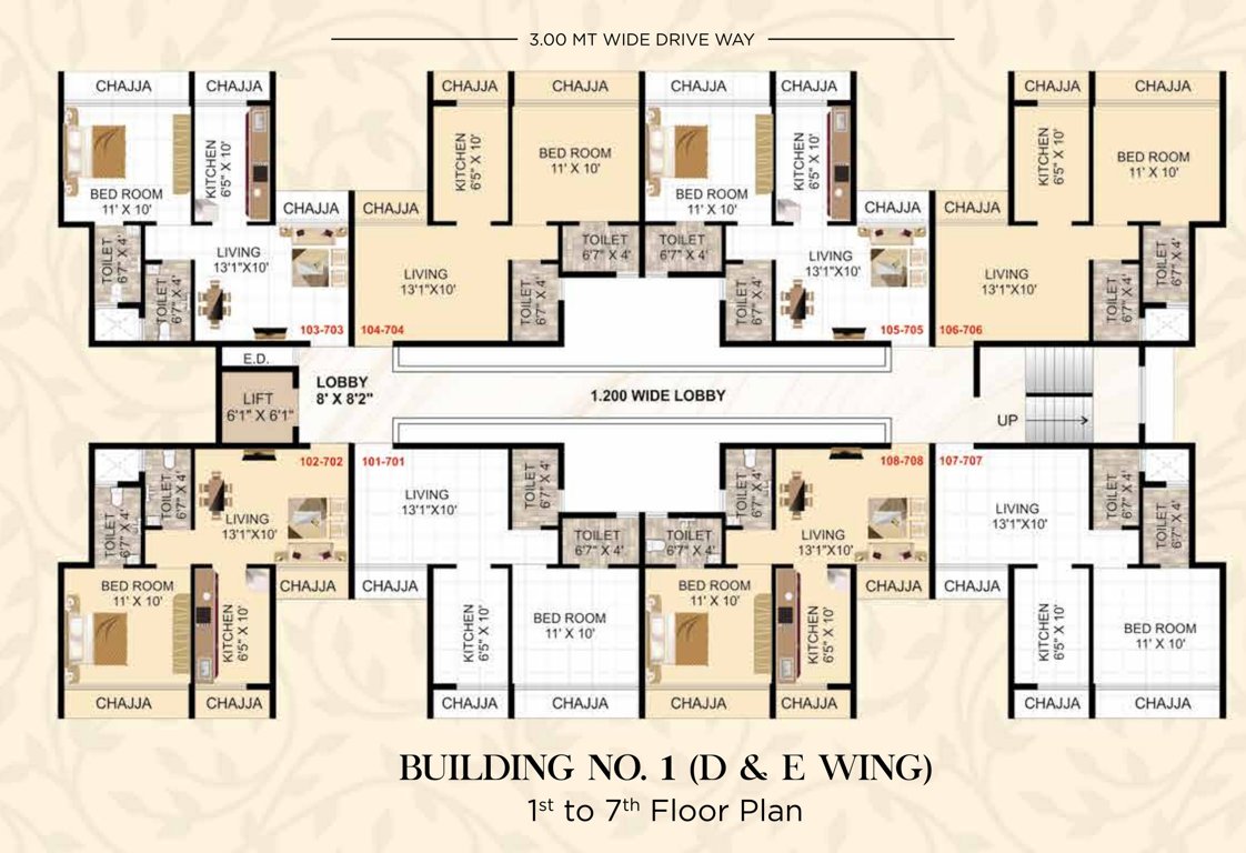  gokuldham Building No 1 D E  Wing Cluster Plan from 1st to 7th Floor