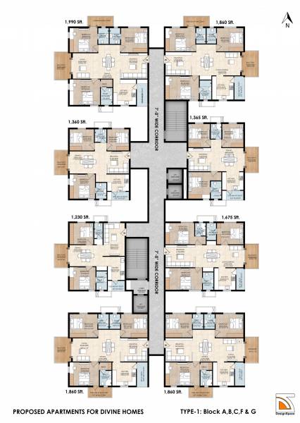  space Block A, B, C, F And G Cluster Plan For Typical Floor