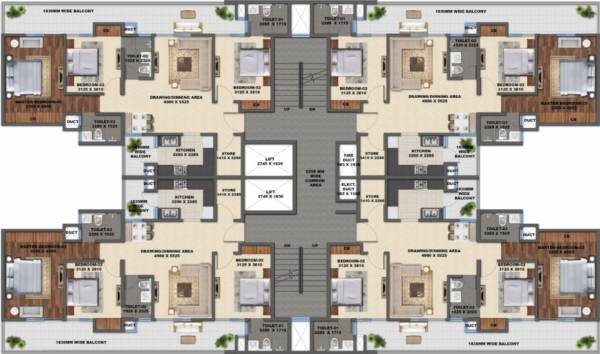  swiss-garden Tower 1,2 And 3 Cluster Plan For Typical Floor Plan