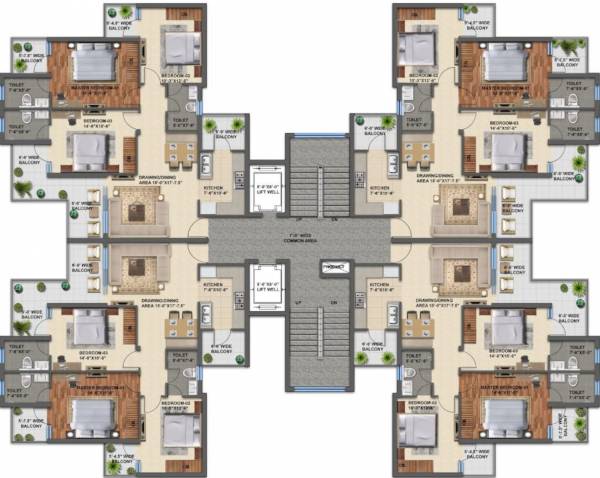  swiss-garden Tower 5,6 And 7 Cluster Plan For Typical Floor Plan