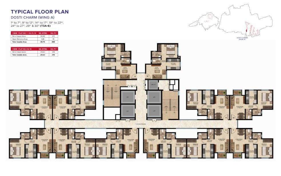  dgt sector 3a cluster 2 phase 2 Dosti Charm Wing A Tower 1K And Wing B Tower 1L Cluster Plan