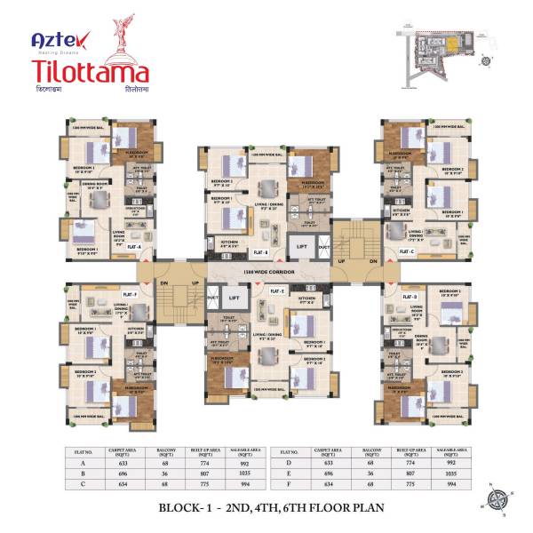  tilottama-phase-1 Block A Cluster Plan from 2nd to 6th Floor