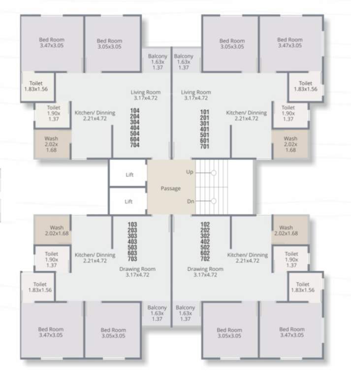 zillion sparsh Block C & D & E & F & G Cluster Plan from 1st to 7th Floor