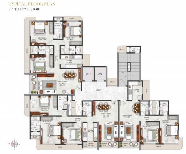  avenue Avenue Cluster Plan from 9th to 13th Floor