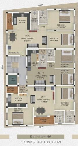  sai-kruba-flats Sai Kruba Flats Cluster Plan from 2nd to 3rd Floor