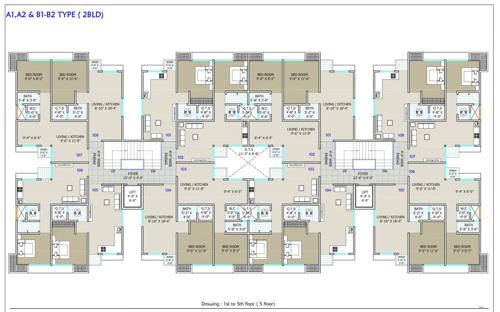  bhavya-resi-plaza Block A1, A2, B1 & B2 Cluster Plan from 1st to 5th Floor