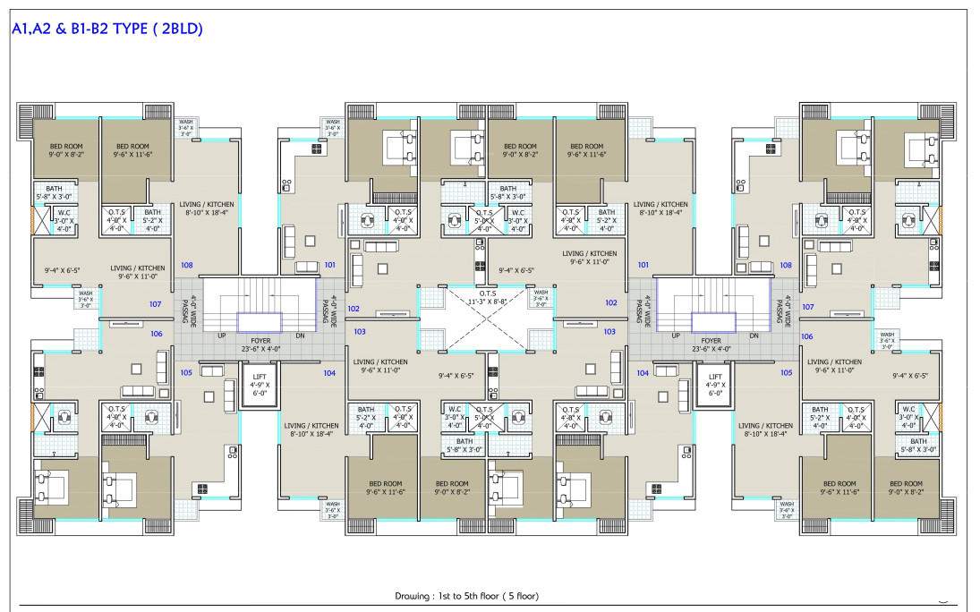  bhavya resi plaza Block A1, A2, B1 & B2 Cluster Plan from 1st to 5th Floor