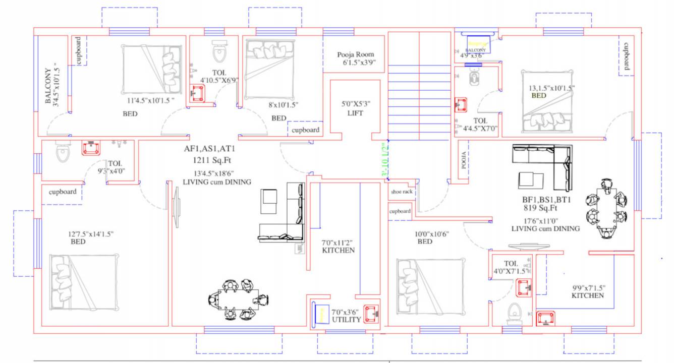  flats Flats Cluster Plan from 1st to 3rd Floor