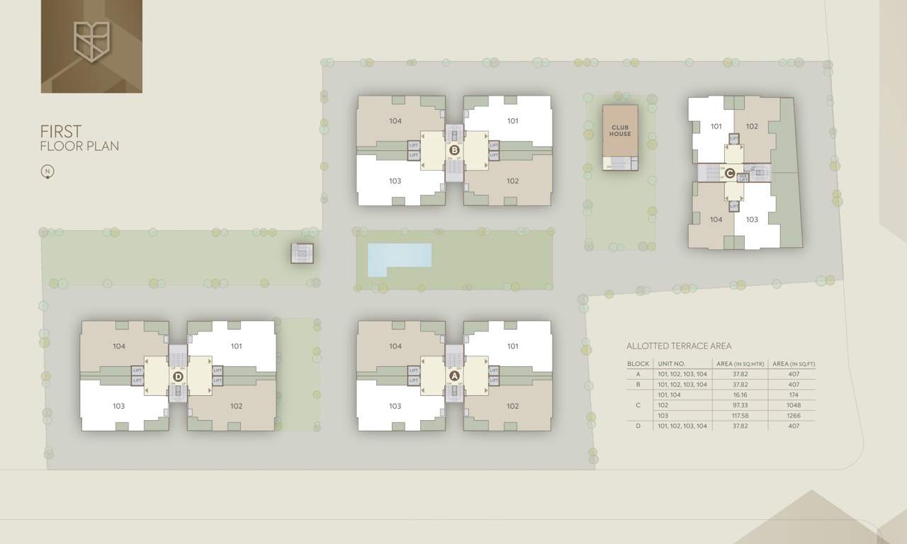  riviera prestige Block A, Block B, Block C, Block D  Cluster Plan for 1st Floor