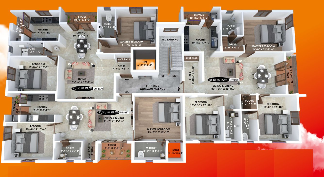  selva Sai Selva Cluster Plan from 1st to 4th Floor