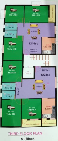  sainath-appartments Block - A Cluster Plan For 3rd Floor