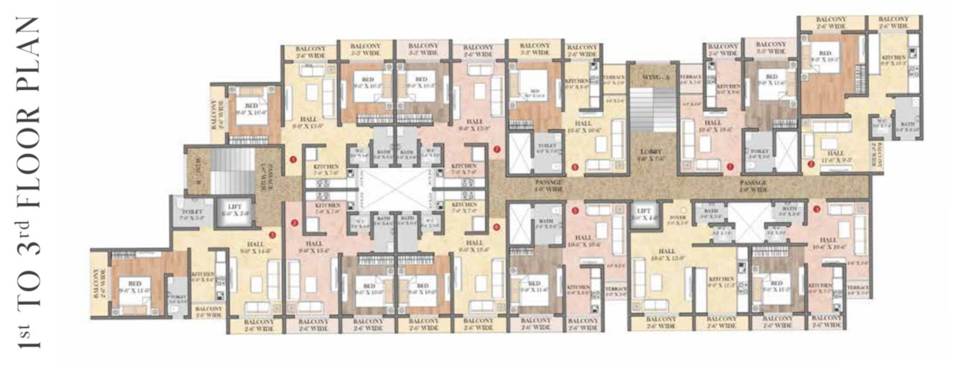  kalyan aashiyana Wing A Cluster Plan from 1st to 3rd Floor