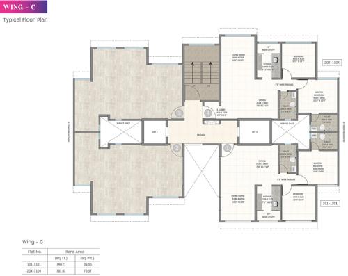  alora C Wing - 2 Basements, Ground to 9th Floor And 10th Part Floor Typical Cluster Plan