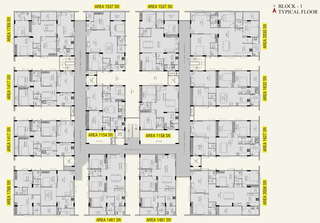  green field Block I Cluster Plan from 1st to 10th Floor