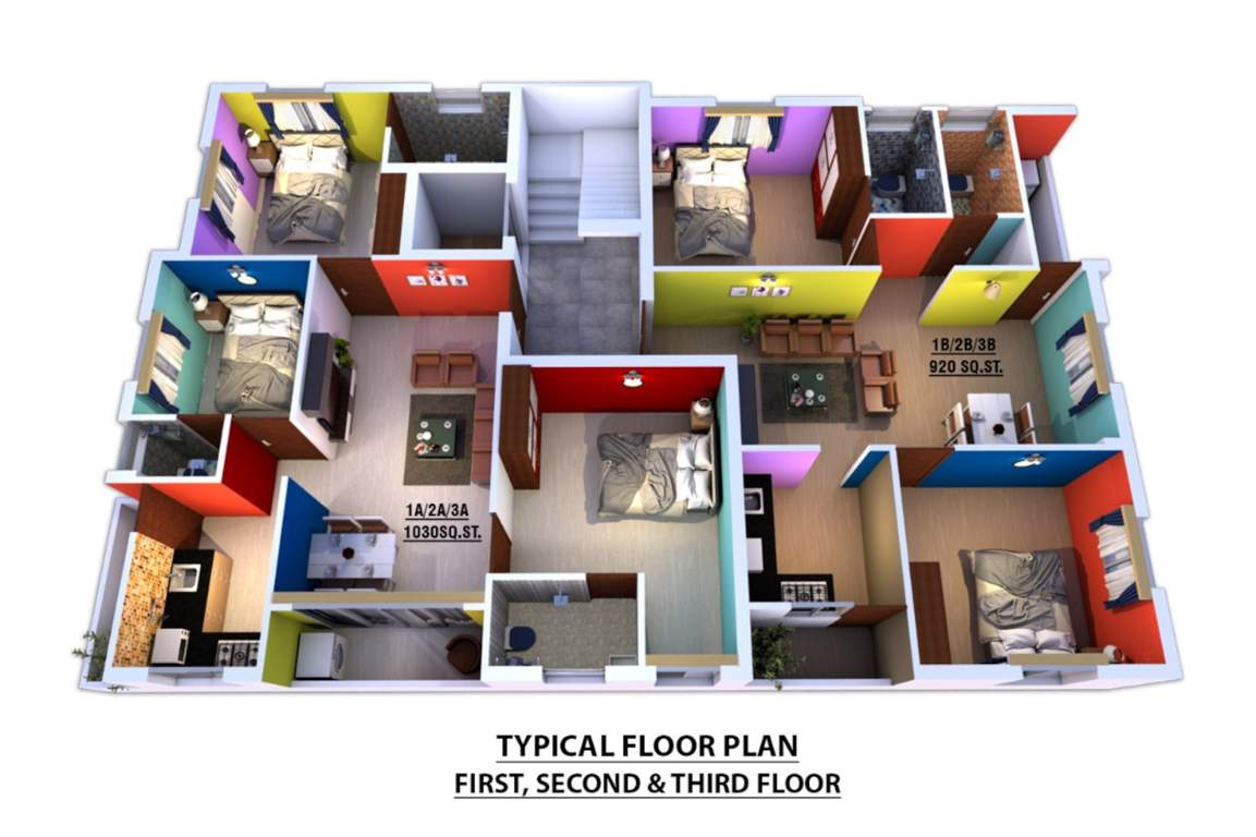  placid Placid 3D Cluster Plan from 1st to 3rd Floor