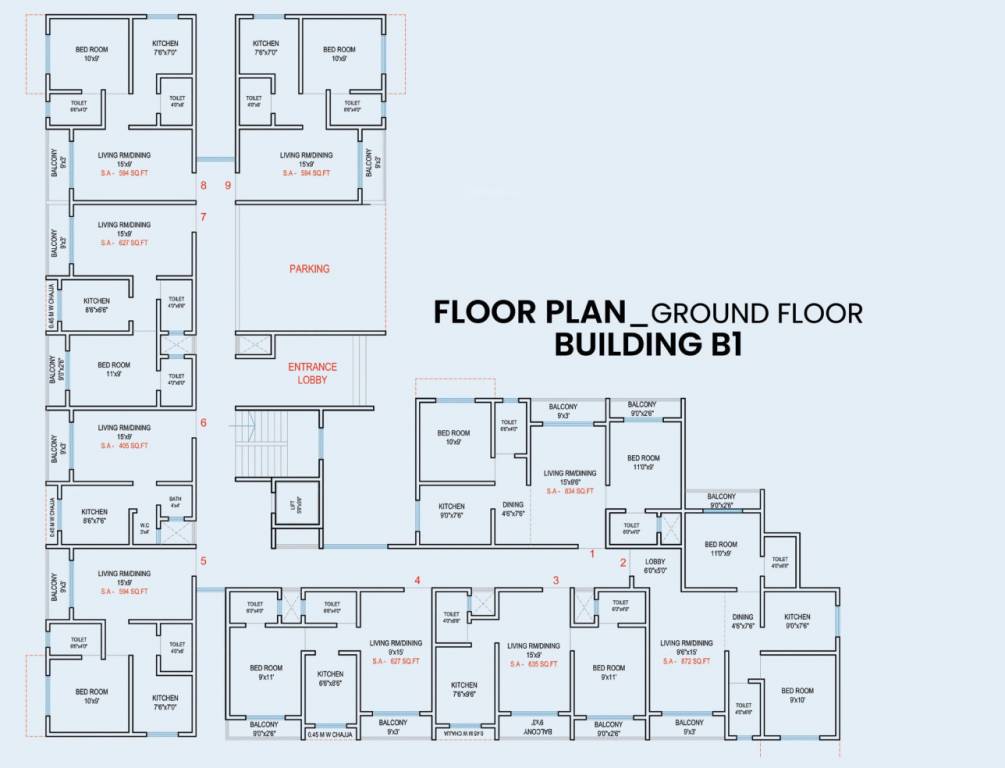  sara complex Building B1 Ground Floor Cluster Plan