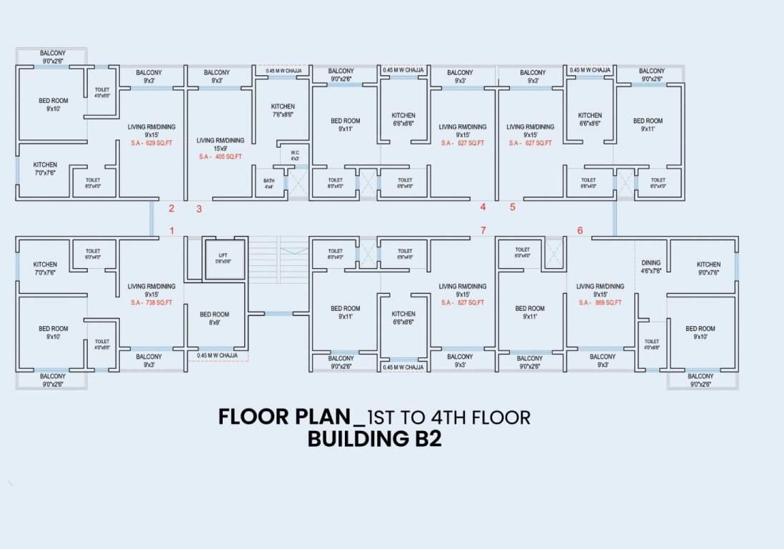  sara complex Building B2 Cluster Plan from 1st to 4th Floor