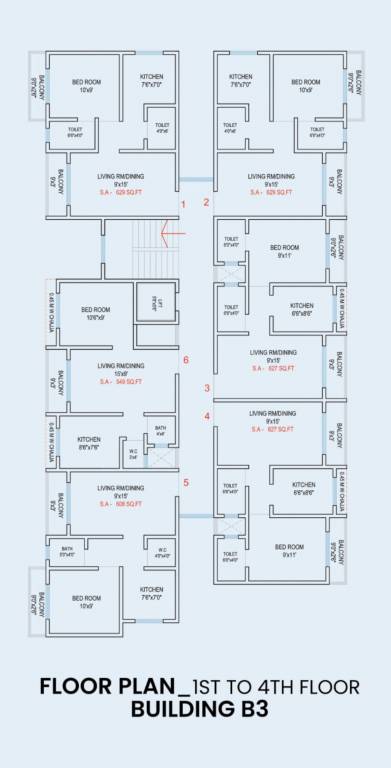  sara complex Building B3 Cluster Plan from 1st to 4th Floor
