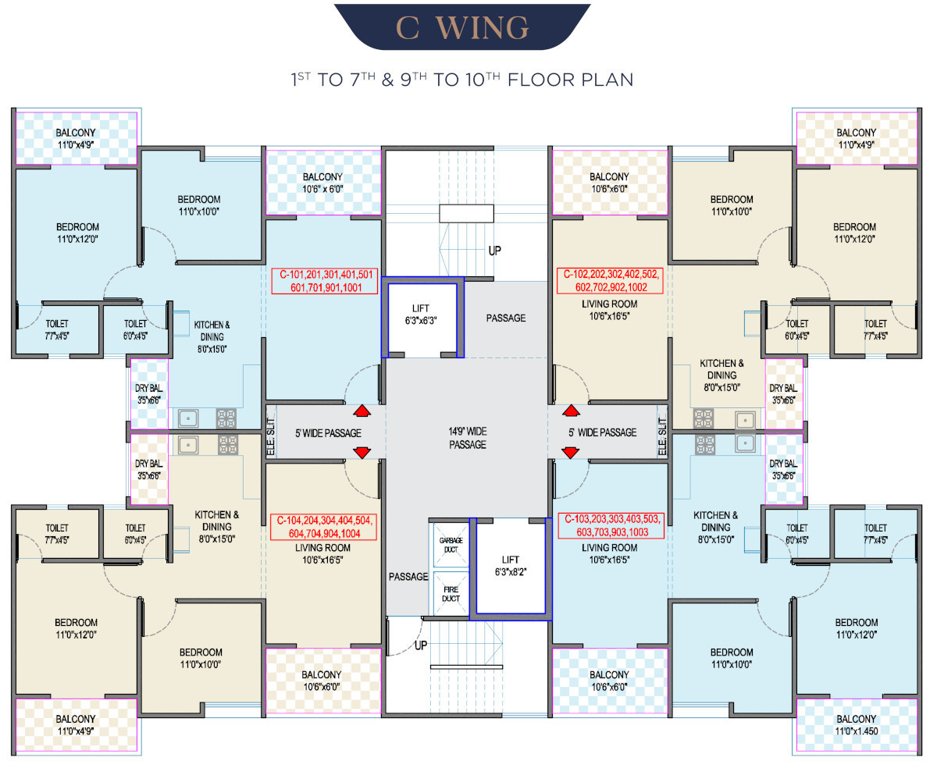  bliss C Building Cluster Plan From 1st To 7th Floor & 9th, 10th Floor