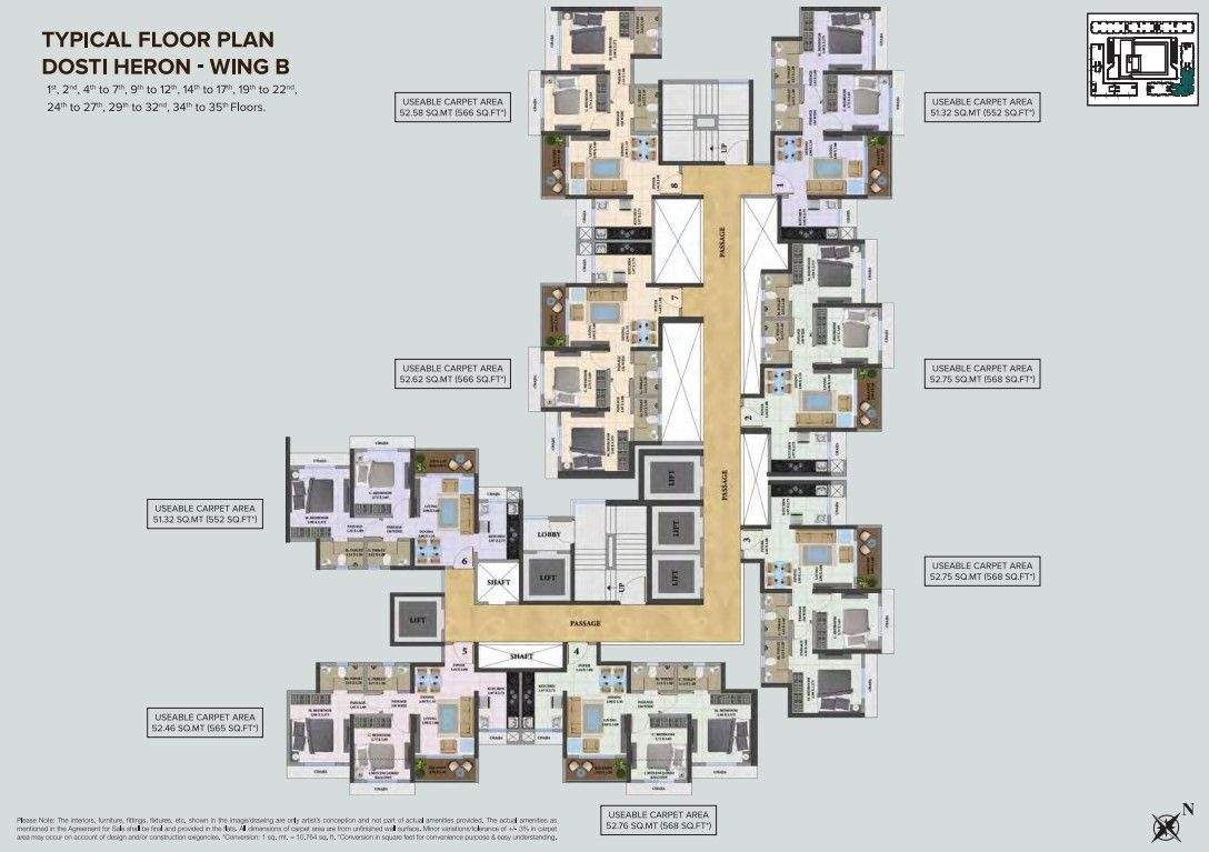  nest Heron B Wing Cluster Plan for Typical Floor