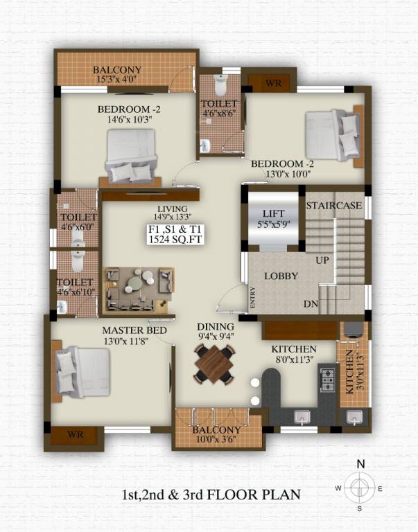  properties  Sri Vignesh Properties Cluster Plan from 1st to 3rd Floor