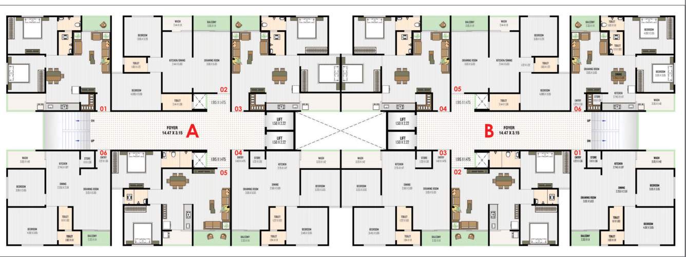  sudama avenue Block A & B Cluster Plan For Typical Floor