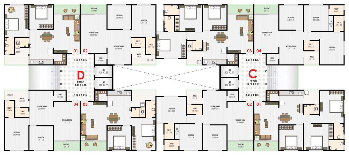  sudama avenue Block C & D Cluster Plan For Typical Floor