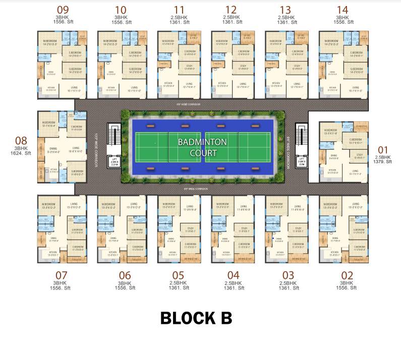  pranav daffodils Block B Cluster Plan from 1st to 6th Floor
