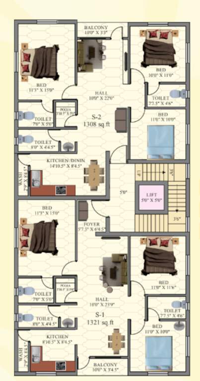  sri govardhanam Sri Govardhanam Cluster Plan from 1st to 3rd Floor