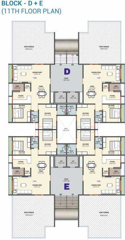  dharti saket heaven 2 D, E 11th Floor Cluster Plan