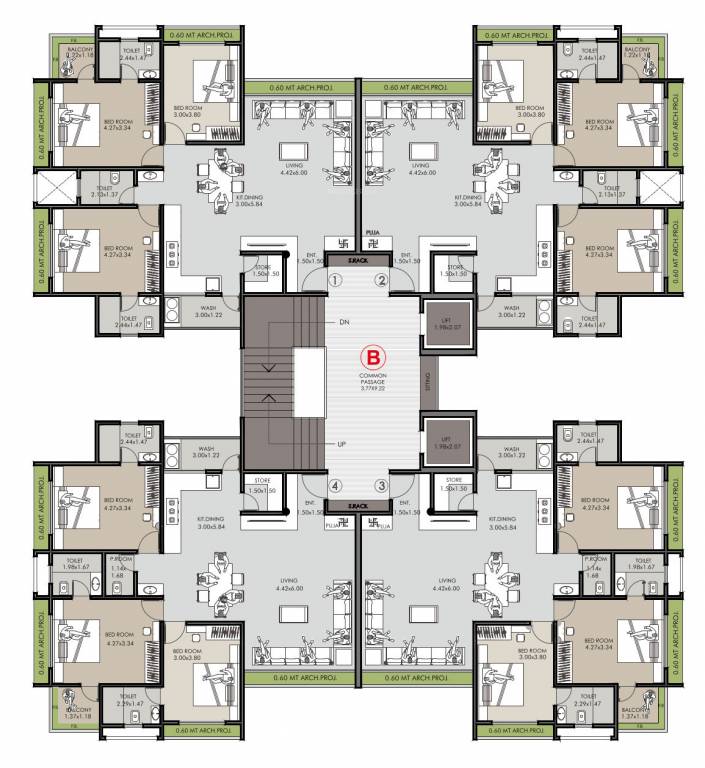 simandhar avenue Block B Cluster Plan from 1st to 11th Floor